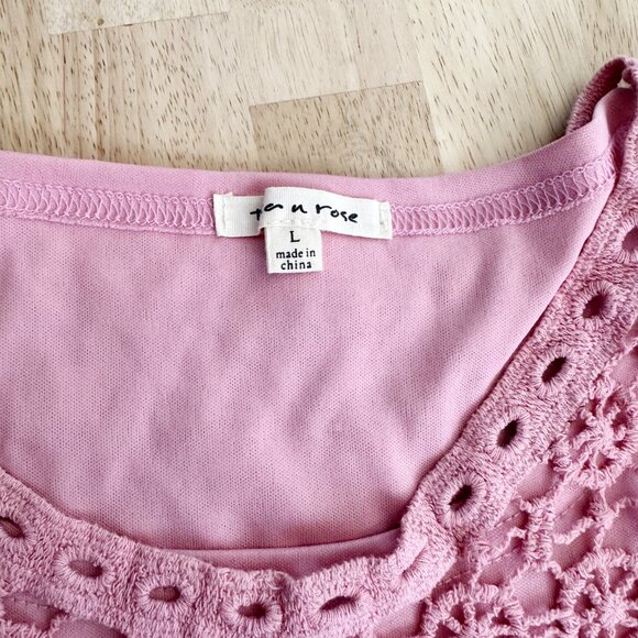 Tea n Rose‎ Crochet Lace Overlay Pink Maxi Dress L Butterfly Sleeves - Picture 10 of 11